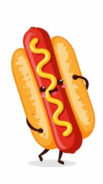 Cute Kawaii Hot Dog Character Winking and Dancing