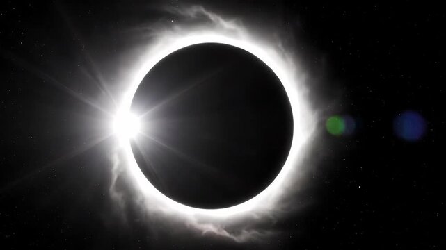 Total solar eclipse displaying the corona in dark space with stars