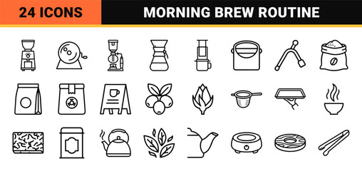 Naklejka premium Specialty Coffee and Tea Culture Line Art; Minimalist Monoline Symbols for Cafe Branding, Menu Design, and Professional Beverage Service.