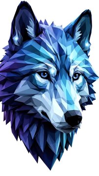 Geometric Blue Wolf Portrait Low Poly Digital Art
