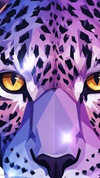 Geometric Low Poly Leopard Face Close Up Purple and Blue Lighting