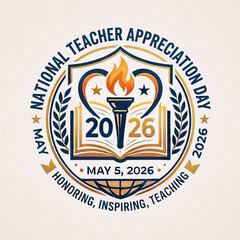 Fototapeta premium National Teacher Appreciation Day 2026 Logo with Book and Torch Symbol