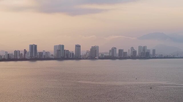 Panoramic view of Nha Trang city and coastal skyline in Vietnam.