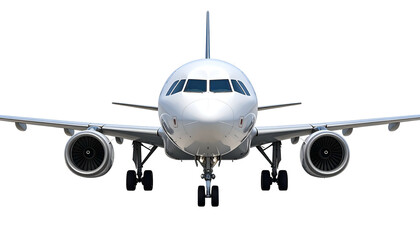 Naklejka premium A frontal view of a modern passenger jet against a black background