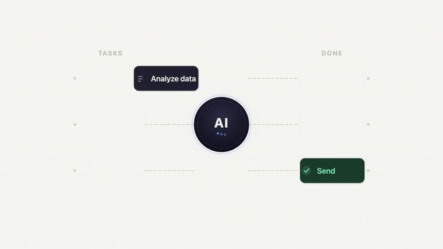 Minimalist design of AI Task Flow. Suitable for technology presentations, articles, and websites. Modern and engaging visual representation.