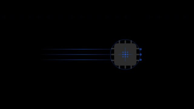 Data Flow with Computer chip connected to three lines on black, ideal for technology concepts, networking, data transfer, and futuristic designs.