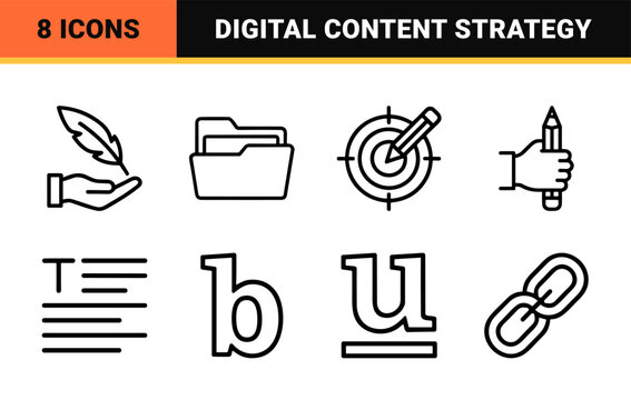 Copywriting and Creative Writing Minimalist Monoline Icon Set featuring Geometric Line Art for Authors, Bloggers, and Content Creators.
