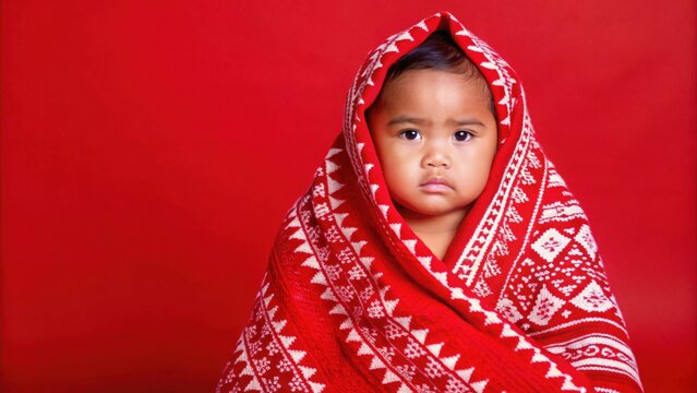 Young Tongan Child Wrapped in Traditional Fabric
