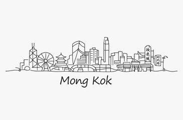 Fototapeta premium Flat Design one line without breaking the Mong Kok city.