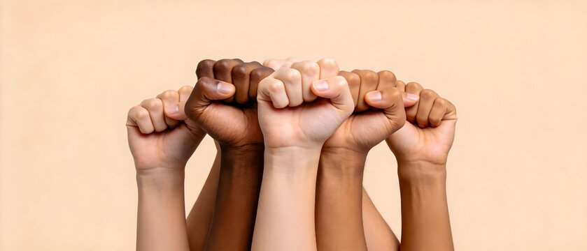 Diverse hands raised in unity