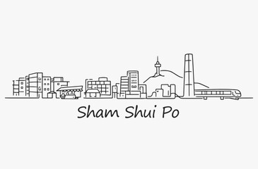 Obraz premium Flat Design one line without breaking the Sham Shui Po city.
