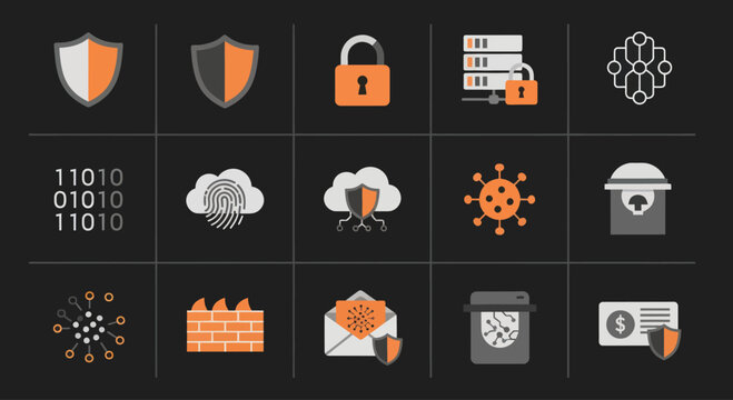Cyber Security Icons: Data Protection, Network Security, Privacy, and Threat Prevention