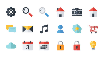 Obraz premium Flat Design Icons Set: UI Elements for Web and Mobile Apps, Vector Graphics