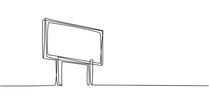 Single continuous line drawing billboard located on the side of a turning highway. Ads that are easy for many people to see and remember. National Billboard Day. One line design vector illustration