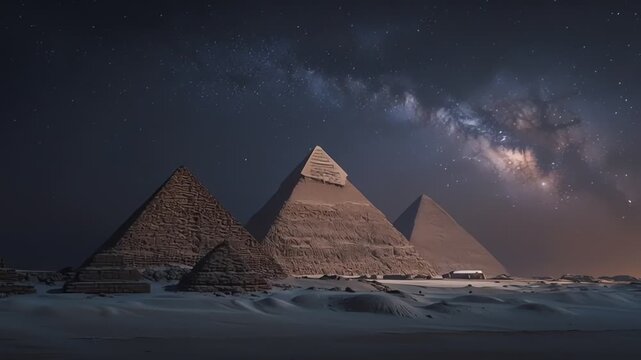 Great Pyramids of Giza under Milky Way Night Sky