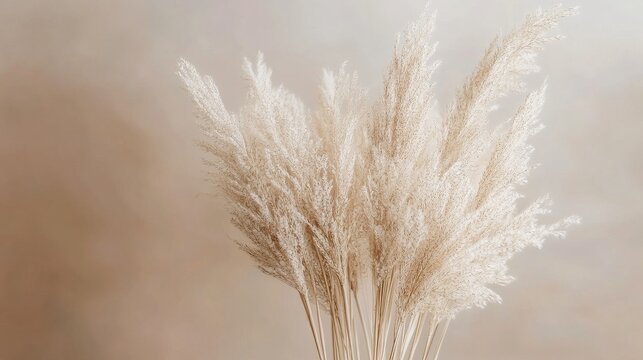A bouquet of dried pampas grass against a beige background
