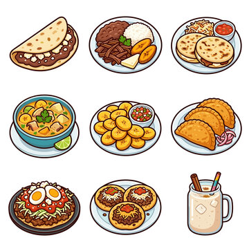 Traditional Central American food dishes isolated on white background vector illustration