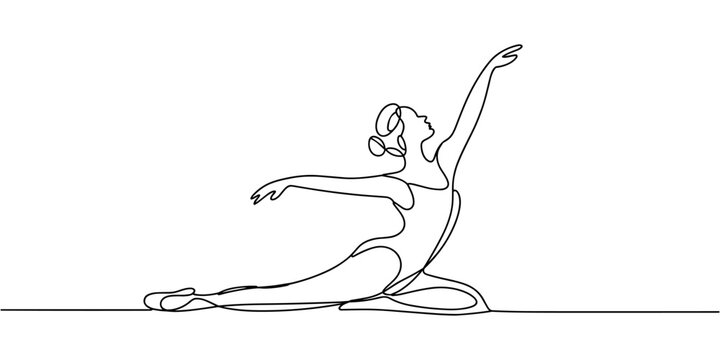 Abstract dancer in continuous one line art drawing style. Gymnast or ballerina figure black linear design isolated on transparent background. Vector illustration