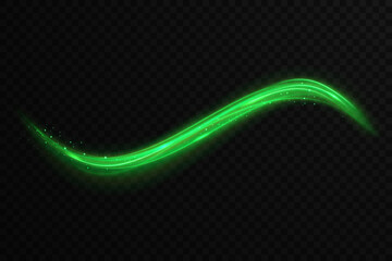 Curve green line light effect and smooth light line with lighting effects. Green light whirlwind and curve light effect for festive decoration. Glowing green swirl PNG overlay. © Даниил Москаленко
