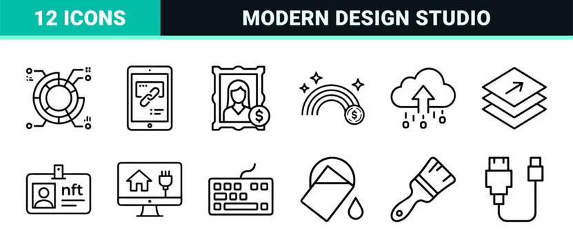 Digital Design and NFT Studio Workflows Minimalist Monoline Geometric Line Art for Creative Professional Interface Branding and Web App Development