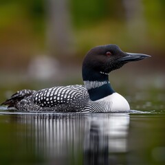 Naklejka premium Majestic Loon Swimming in Serene Waters