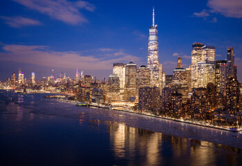Obraz premium New York City skyline. Famous NYC skyline. Urban New York skyline with business district towers. New York City travel destination.