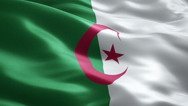 Algeria Flag Seamless Loop Animation with Crescent and Star, Waving Fabric