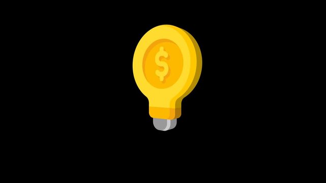 Shiny golden lamp with dollar sign icon 3D animation on transparent background