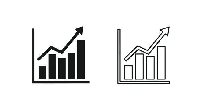 black and white bar chart icons with arrows Vector