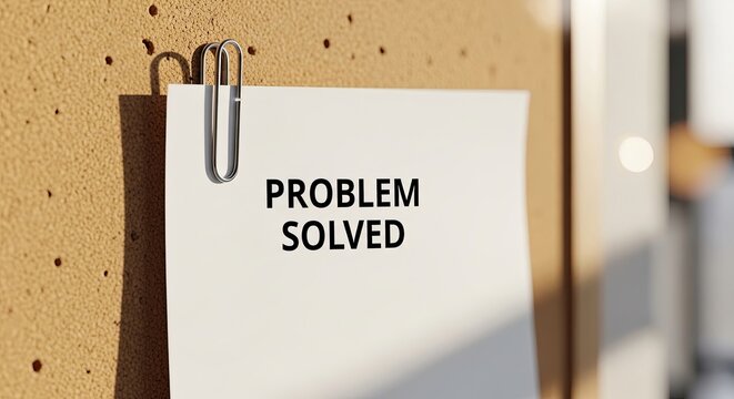 Problem Solved Note on Corkboard, Business Success and Solution Concept
