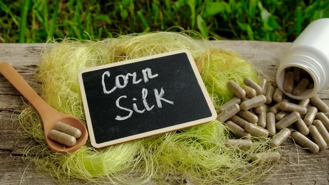 Corn silk in supplements. Selective focus. nature.