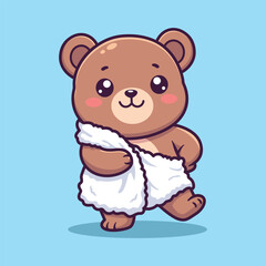 Obraz premium Cute Bear Holding Towel After Bath Cartoon Vector Illustration