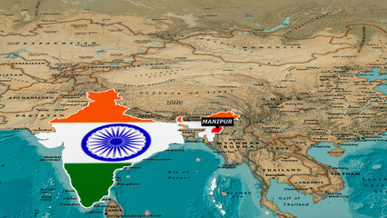 Focus on Manipur, India - Geopolitical Map Highlighting North East India. © H