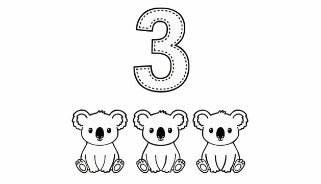 Trace the number 3 and colour the koala