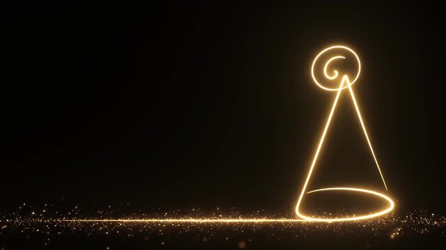 Glowing Geometric Triangle and Light Trails in Dark Abstract Space with Sparkles