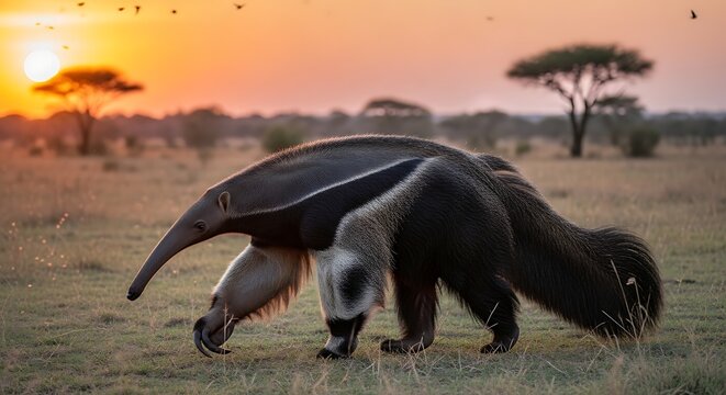 Aardvark and warthog in savannah landscape.