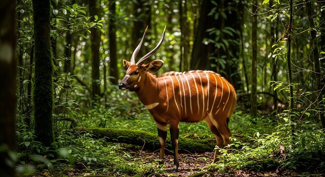 Sitatunga antelope in forest habitat.