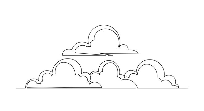 Minimalist Cloud Line Art, Simple Sky Drawing, Outline Weather Icon