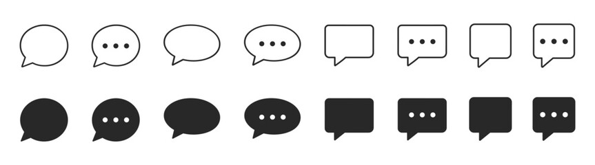 Obraz na płótnie Canvas Chat message, speech bubble, comment, dialog, outline and filled icon set, minimal vector symbols for communication, UI and app design on transparent background