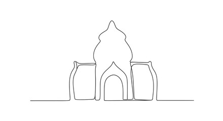 Obraz premium Minimalist Single Line Drawing of a Mosque or Temple Facade with Archway