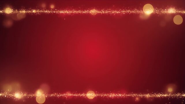 Glowing Golden Sparkles Floating on Deep Red Gradient Background with Soft Bokeh Lights