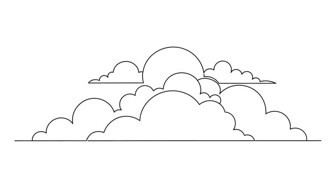 Minimalist Line Art Clouds on White Background, Simple Sky Illustration