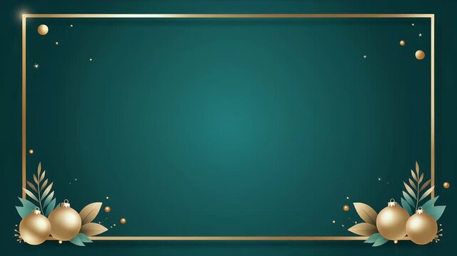 Golden Frame with Pinecones and Stars in Dark Teal Night Sky Minimalist Composition