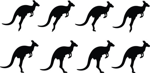 Kangaroo silhouette set collection featuring Australian macropod wildlife in jumping and standing poses for nature design travel themes and outback animal graphic projects © Moshaharul's World