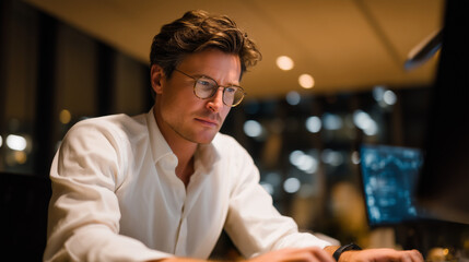 Obraz premium Risk assessment algorithm developer tests machine learning insurance model accuracy in minimalist studio environment with clean workstation and precision coding displays, ideal for actuarial technol