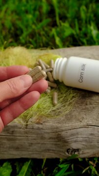 Corn silk in supplements. Selective focus. nature.