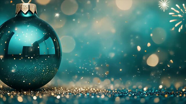 Glittering Christmas Bauble Close Up with Sparkling Bokeh Lights in Dark Festive Background