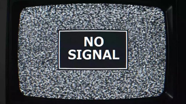 A vintage television screen displaying static with a prominent 'NO SIGNAL' message.