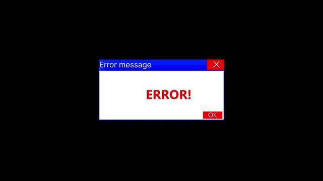 Error message notification on pc screen template animation on transparent background, error message icon concept.Transaction failed popup notification interface.