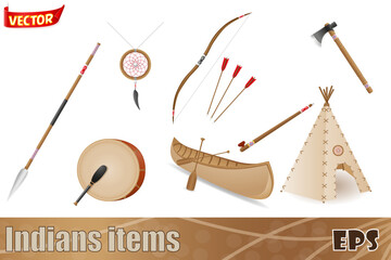 set icons objects american indians vector illustration isolated on white background © kontur-vid